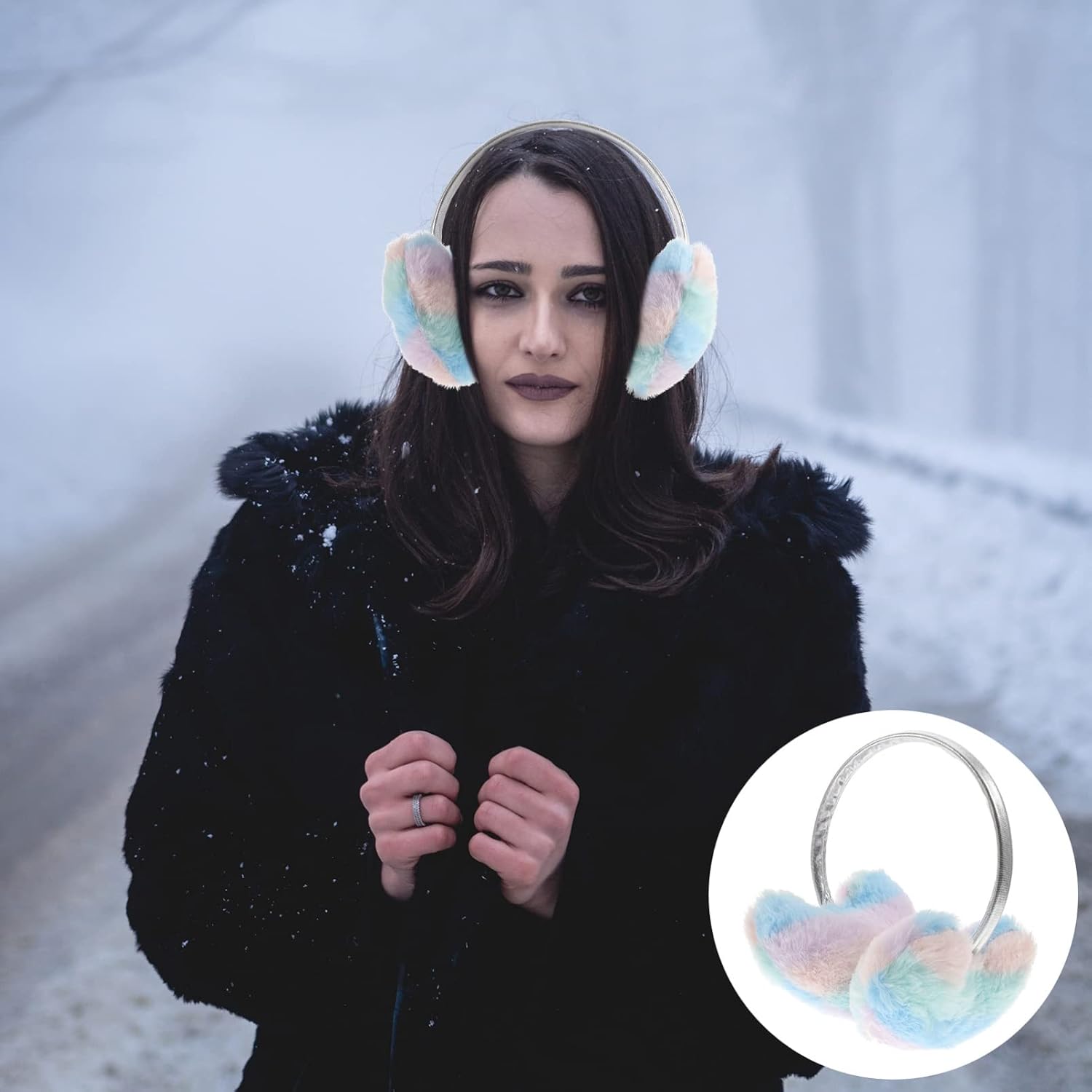 LIOOBO Heart Shaped Plush Earmuffs for Girls Women Winter Warm Ear Covers Cold Weather Sleep Muffs
