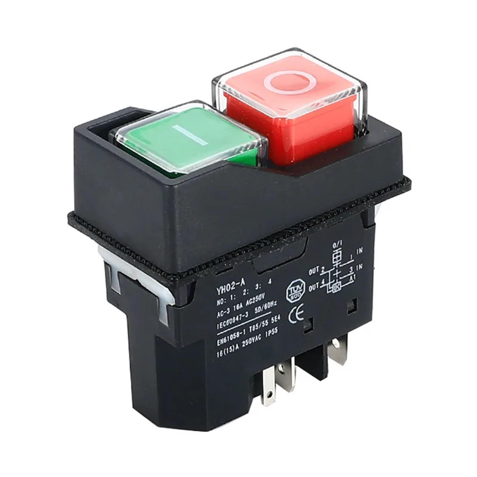 WQGQPXOB AC 250V 6A Waterproof Electromagnetic Pushbutton Machine Saw Cutter Drill On Off DZ04 DZ05 DZ-6 Solenoid Switch(Scram button with protective cover)