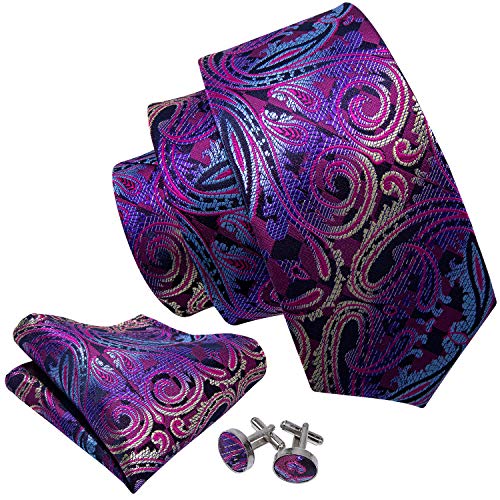 Image of Barry.Wang Men Ties Paisley Woven Silk Necktie Set with Pocket Suqare Cufflinks Formal