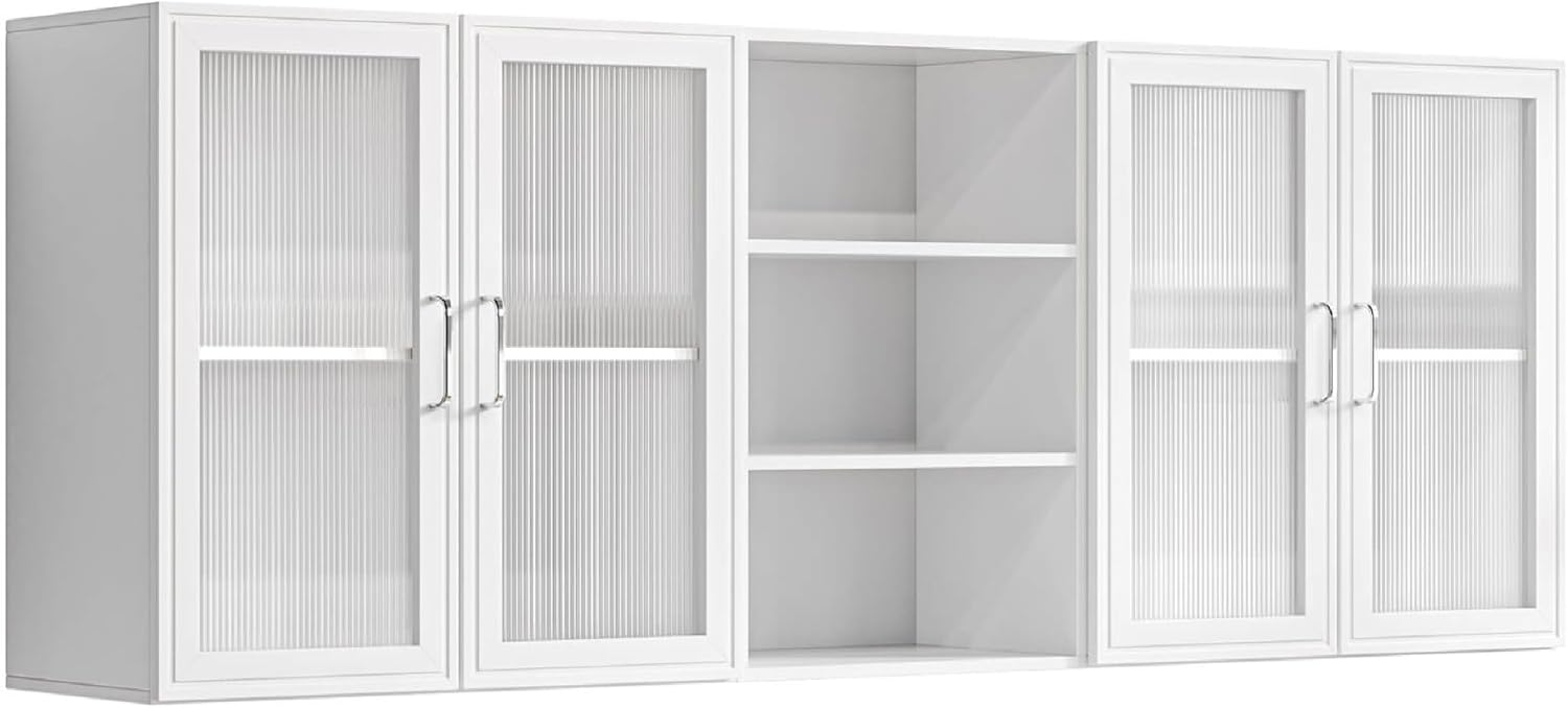 Kitchen Wall Cabinets with Acrylic Glass Doors, Laundry Wall Mounted Storage Cabinets with Adjustable Shelf, Floating Hanging Upper Cabinets for Laundry Room,Bathroom, Kitchen,White