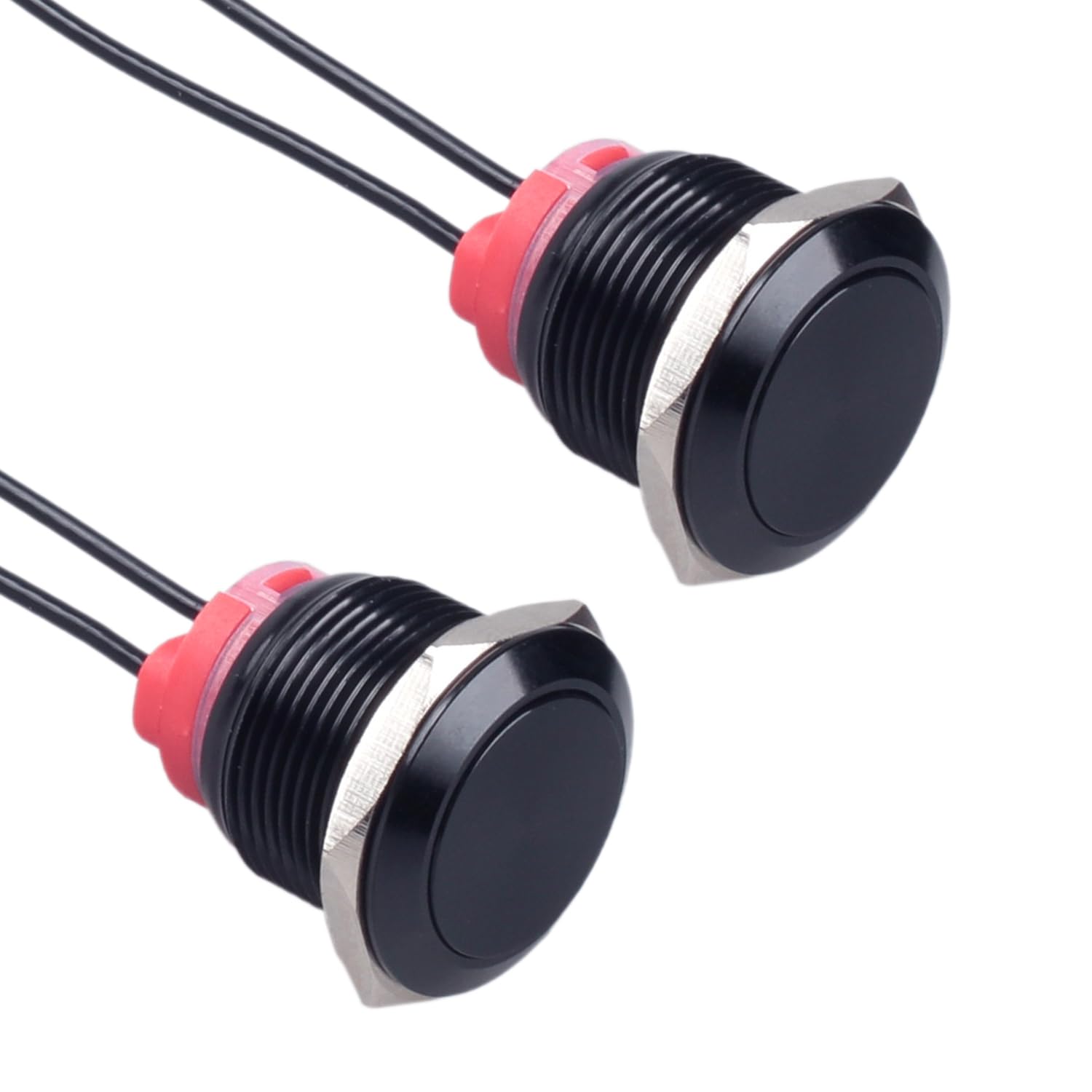 DMWD 2Pcs 19mm Metal Latching Push Button Switch Waterproof 7Amp 12V 24V 110V ON-Off 1NO Black Shell with Cable for 3/4" Mounting Hole (Self-Locking