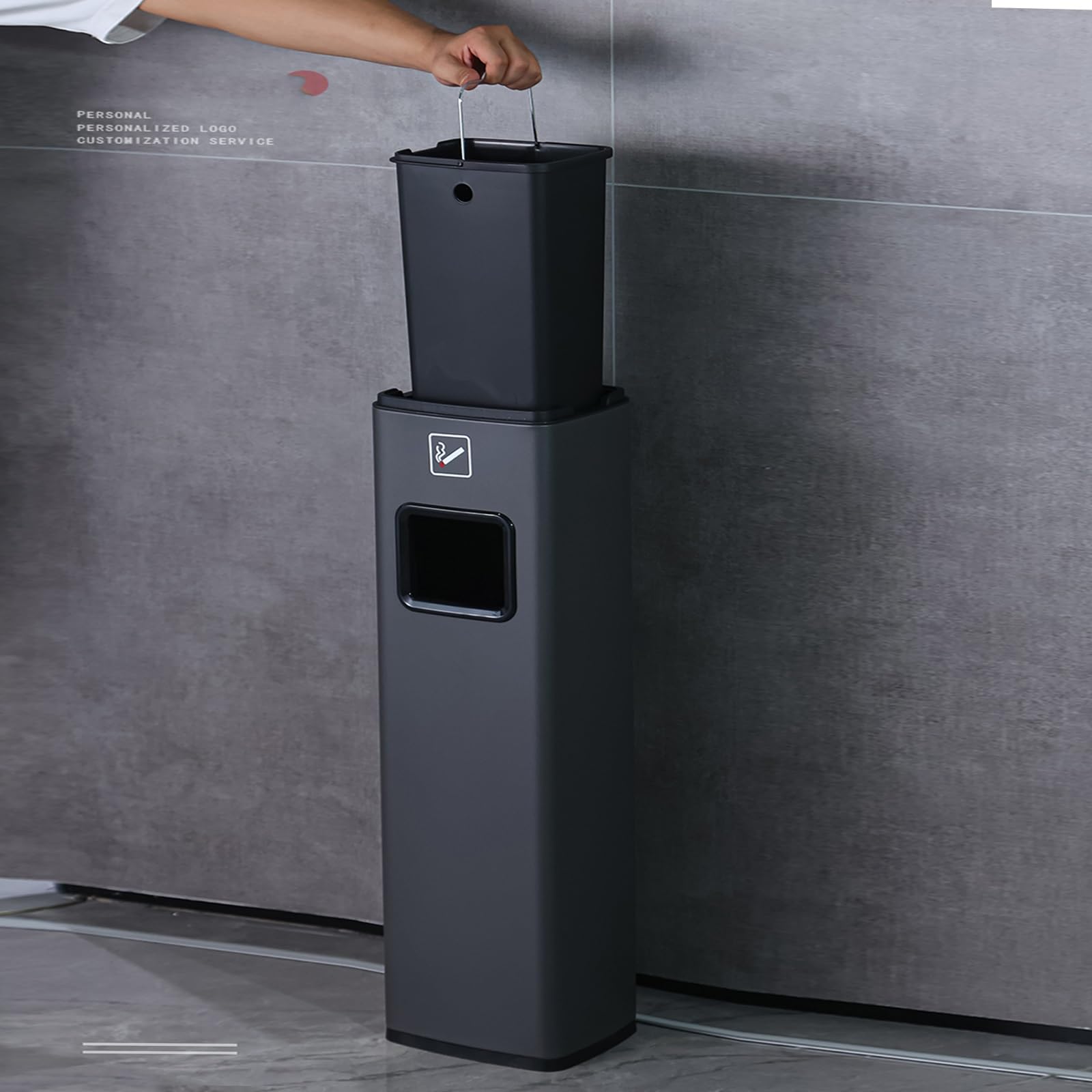 Posacenere Compatto in Acciaio Inossidabile per Hotel e Case - Raccoglitore di Mozziconi di Sigaretta Nero Resistente, Design Elegante per spazi Commerciali, Dimensioni ridotte per Un Facile