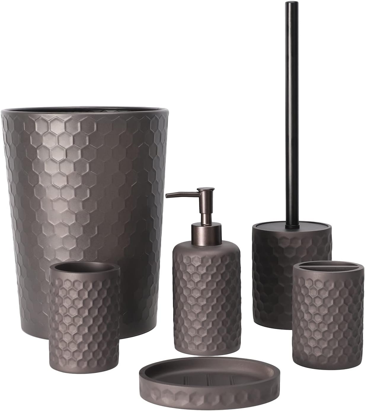 zccz Bathroom Accessory Set - 6 pcs Bronze Bathroom Accessories Set with Trash Can, Toothbrush Holder, Toothbrush Cup, Soap Dispenser, Soap Dish, Toilet Brush with Holder - Accessoire Salle de Bain