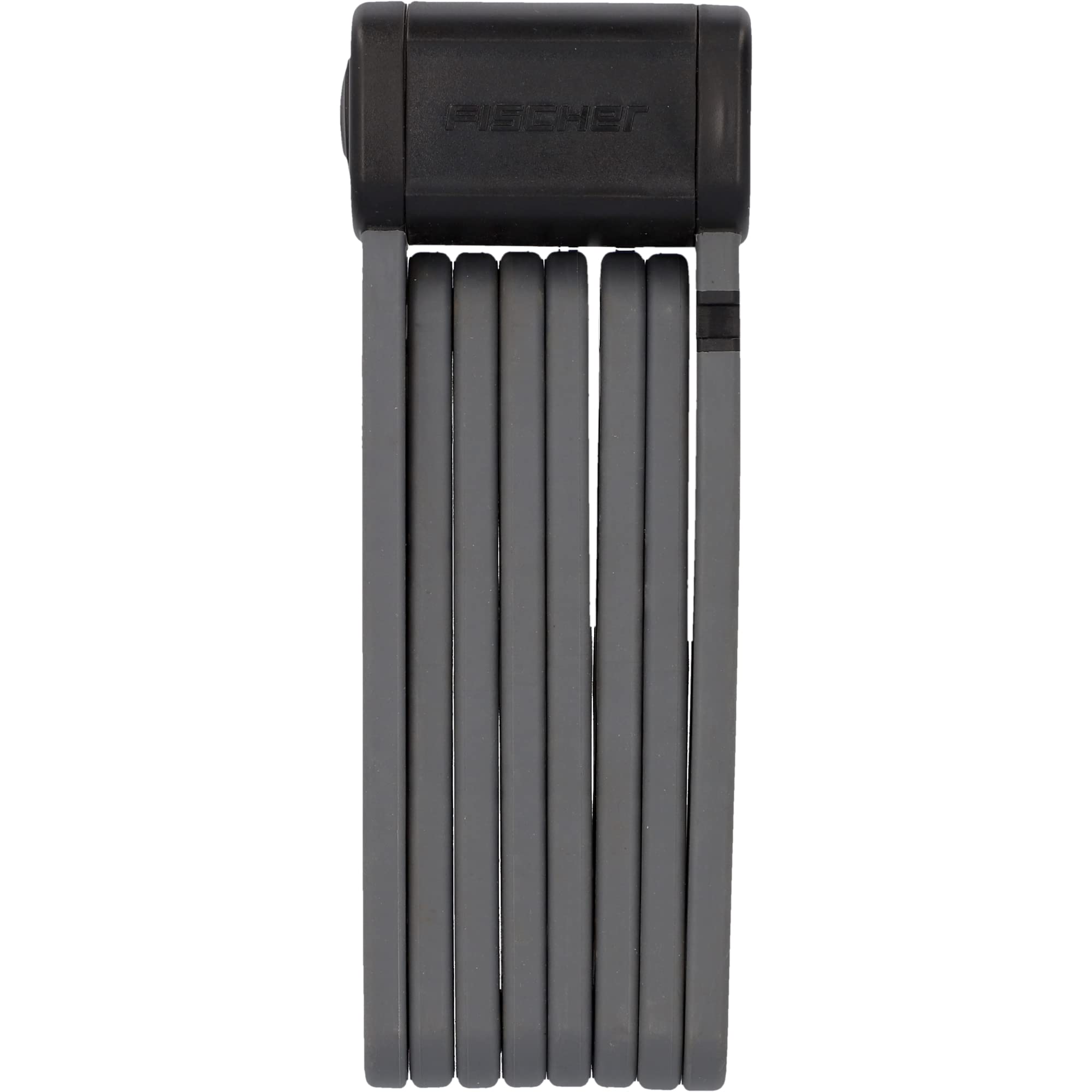 FISCHER Soft Touch PROTEC FKS110 - Lucchetto pieghevole per bicicletta, con chiave, aste rivestite in plastica, con supporto e nastri in velcro antiscivolo, lunghezza 110 cm, colore: Nero