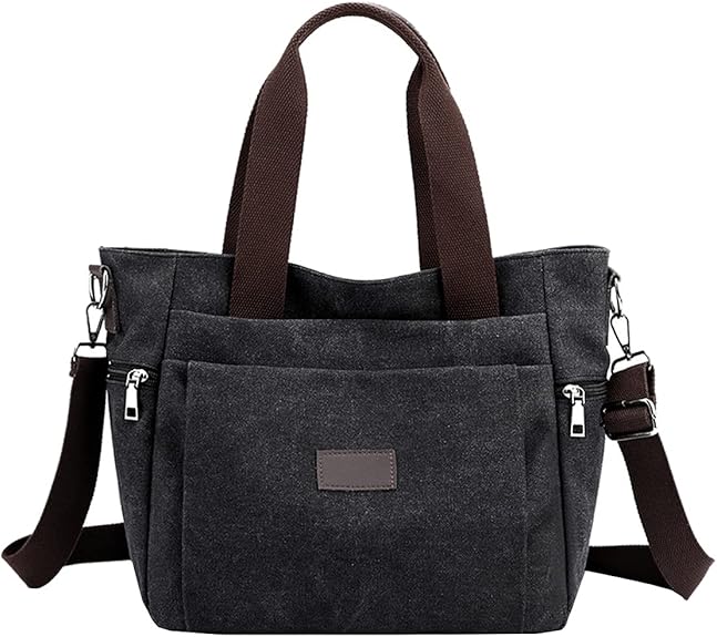 VALIN Women Canvas Bag Black Large Capacity Tote Bag Ladies Shoulder