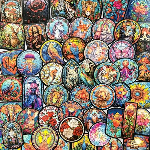 Yoksas 50Pcs Gothic Stained Glass Religious Art Stickers - Waterproof Vinyl Medieval Christian Stickers for Laptops, Water Bottles, Scrapbooks, Journals