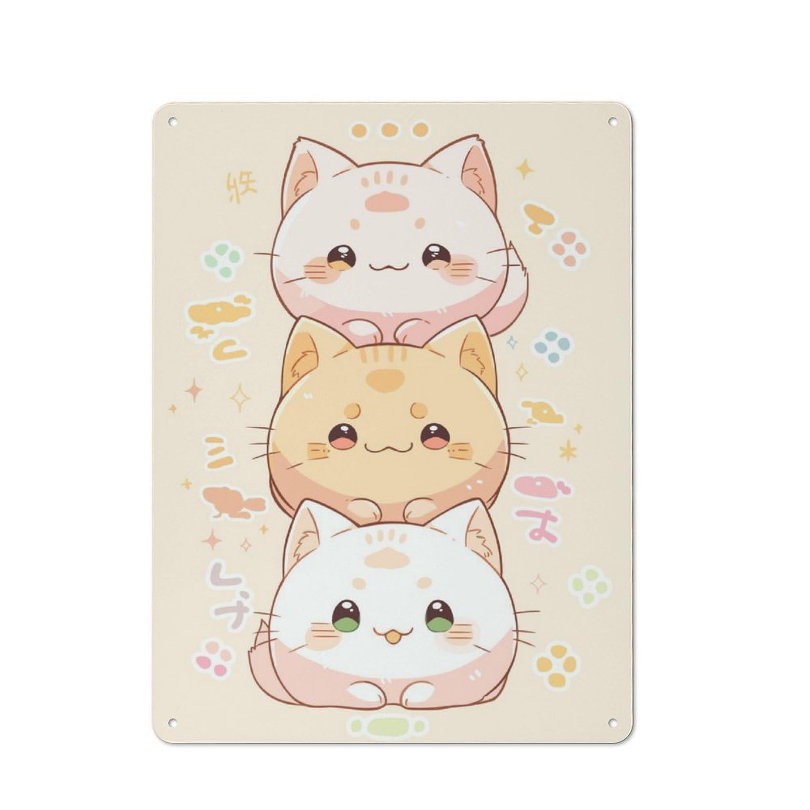 Junmoney Cute Kawaii Cats Japan Art Tin Wall Plaque 40X30cm With For Guest Room Or Hallway, For Hallway Wall Decor Fans