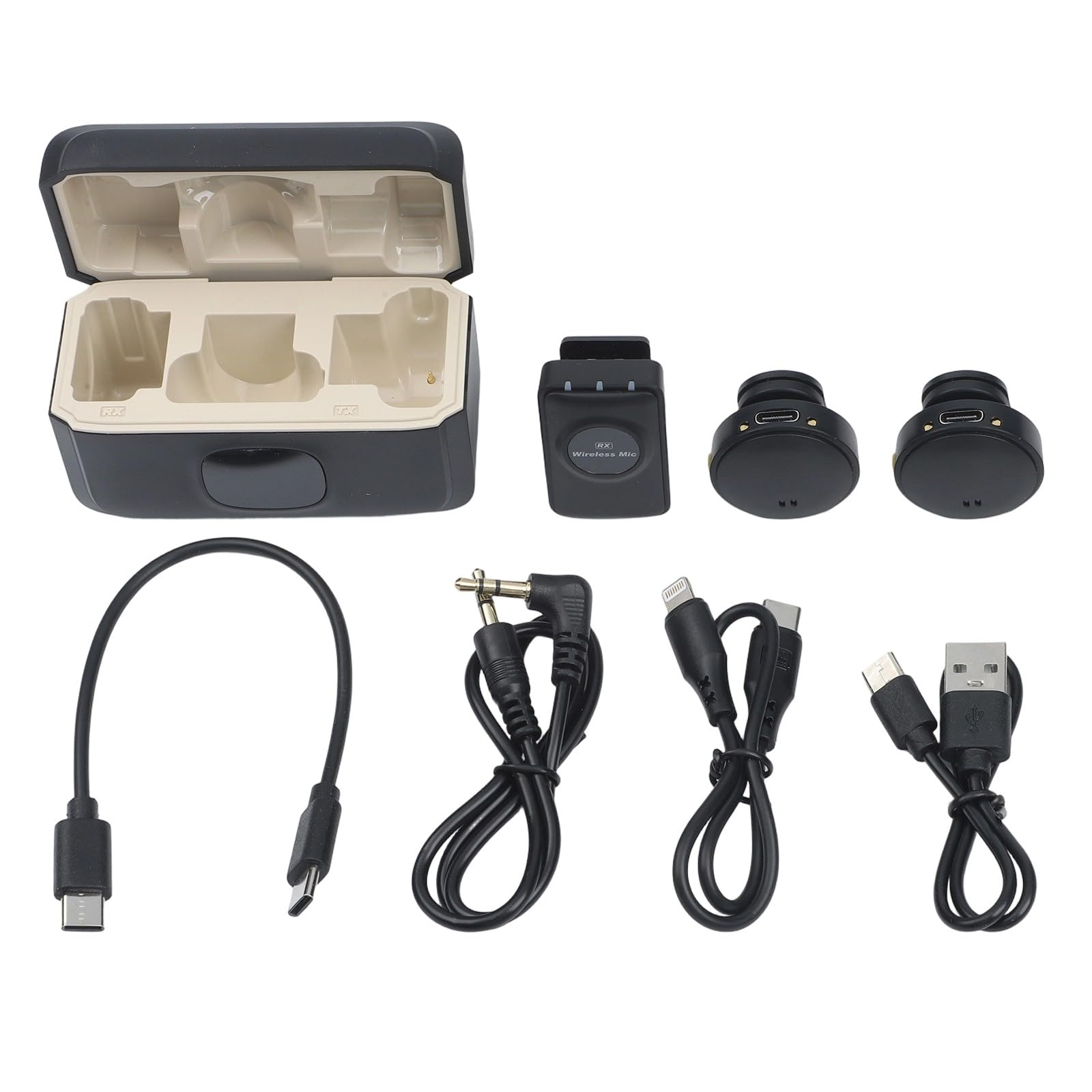 Microfono senza fili Action 5 per Pro/4/3/2, Pocket 3 e per Osmo per 360, per microfono Lavalier in ABS compatto con custodia di ricarica, registrazione audio trasparente, nero