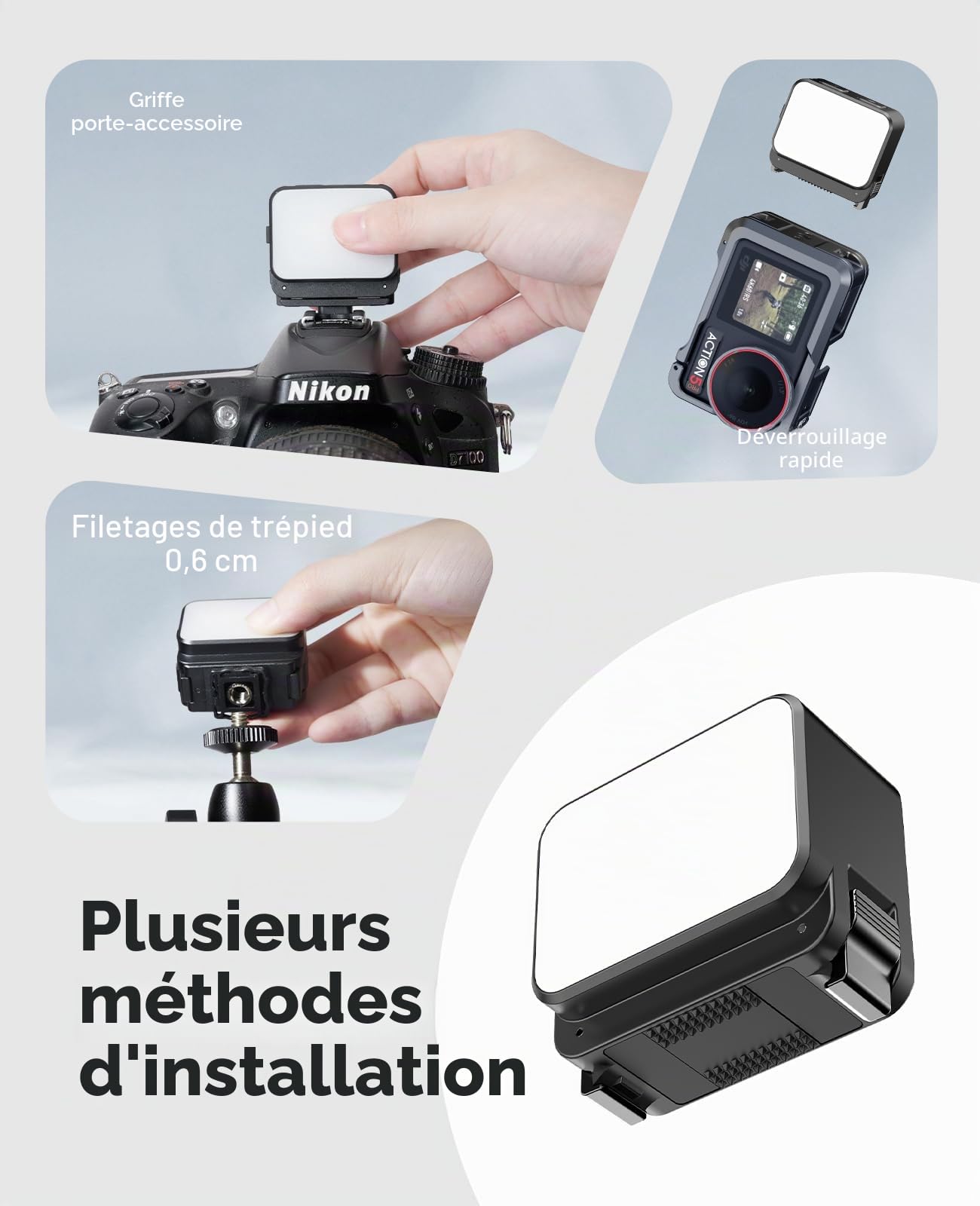 Mini lumière pour caméra d'action, Osmo Pocket 3 LED Fill Light Attachement Compatible avec DJI Osmo Action 5 Pro/4/3 Accessoires de caméra, pour Selfie Vlog enregistrement vidéo
