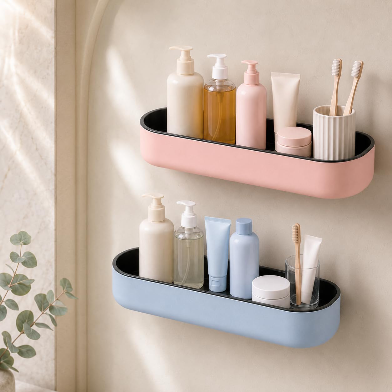 Bathroom Shelf Without Drill | Adhesive Bathroom Organizer Wall Shelf | 2 Shelves | Waterproof Rust-Free Bathroom Rack for Kitchen & Washbasin-picture-46