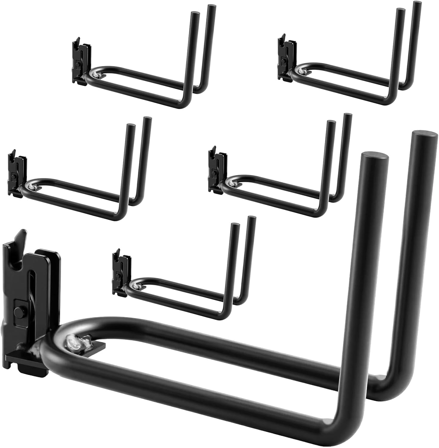 E-Track Tool Holder Organizer 6 Pack, E Track Shovel Hanger Heavy Duty, E-Track Double J Hook, E-Track Accessories for E-Trail Rail Tie Down System Black