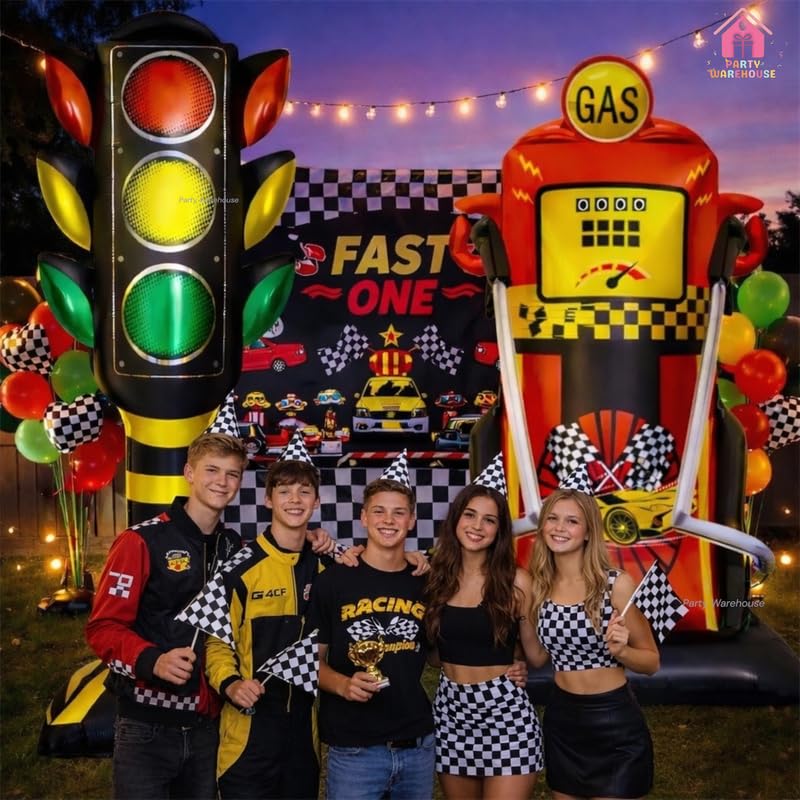 Image of Party Warehouse Racing Theme XXL Self Standing Foil Balloons |Traffic Signal & Gas Pump foil Balloons for Kids Birthday,Car /Race Theme Party & Motorsport Event|Race Decoration set(Pack of 2) 4ft