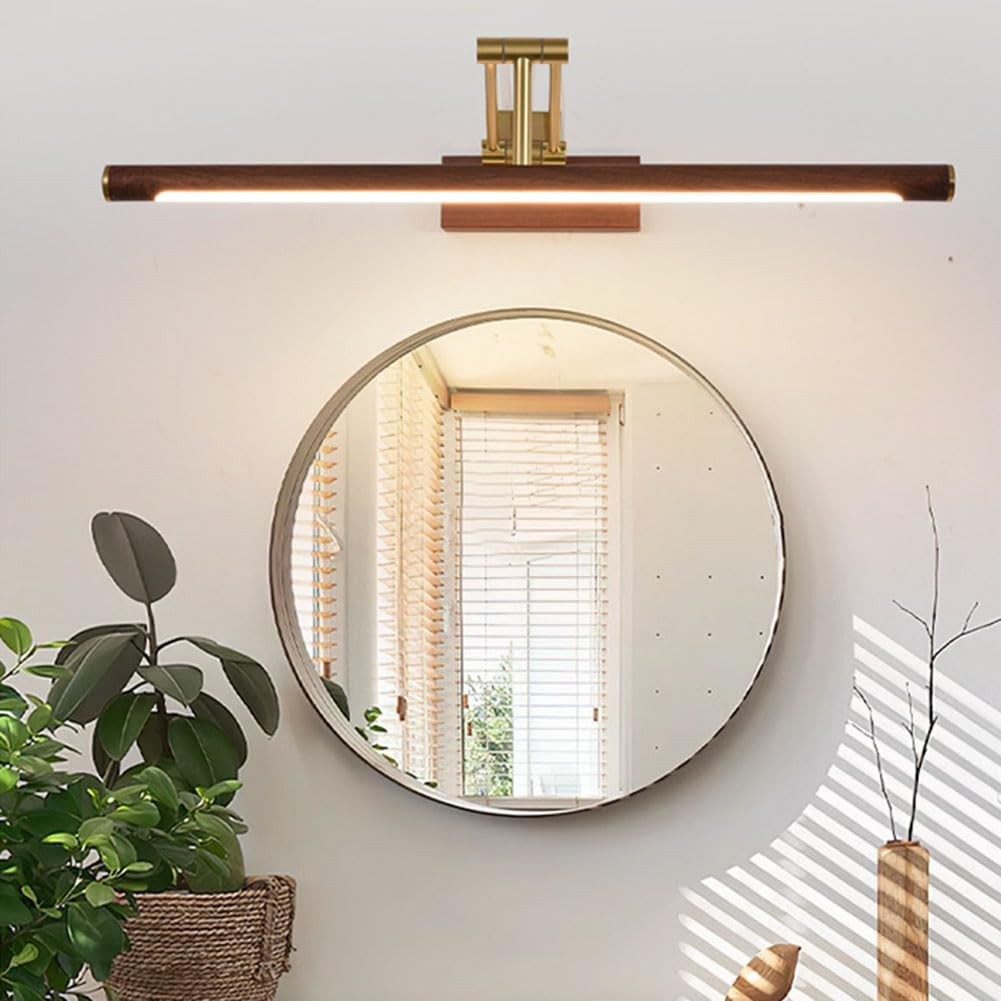 LED Spiegelleuchte Holzmaserung Drehung Wandleuchtedn 12W 56CM Wandlampe 3 Helligkeitsstufen 3000k/4500k/6000k Spiegellampen Verstellbare Wandbeleuchtung Schwenkarm für Wohnzimmer, Schlafzimmer