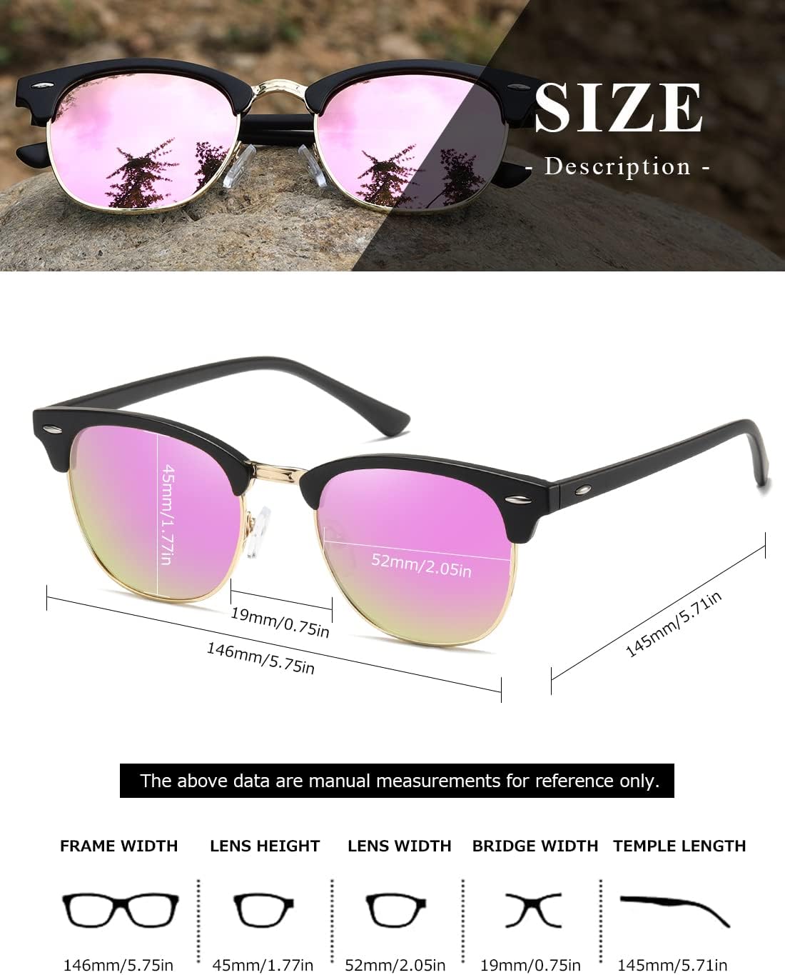 AEVOGUE Men's Polarized Sunglasses, Semi Rimless Retro UV400 Shades AE0369 image 5