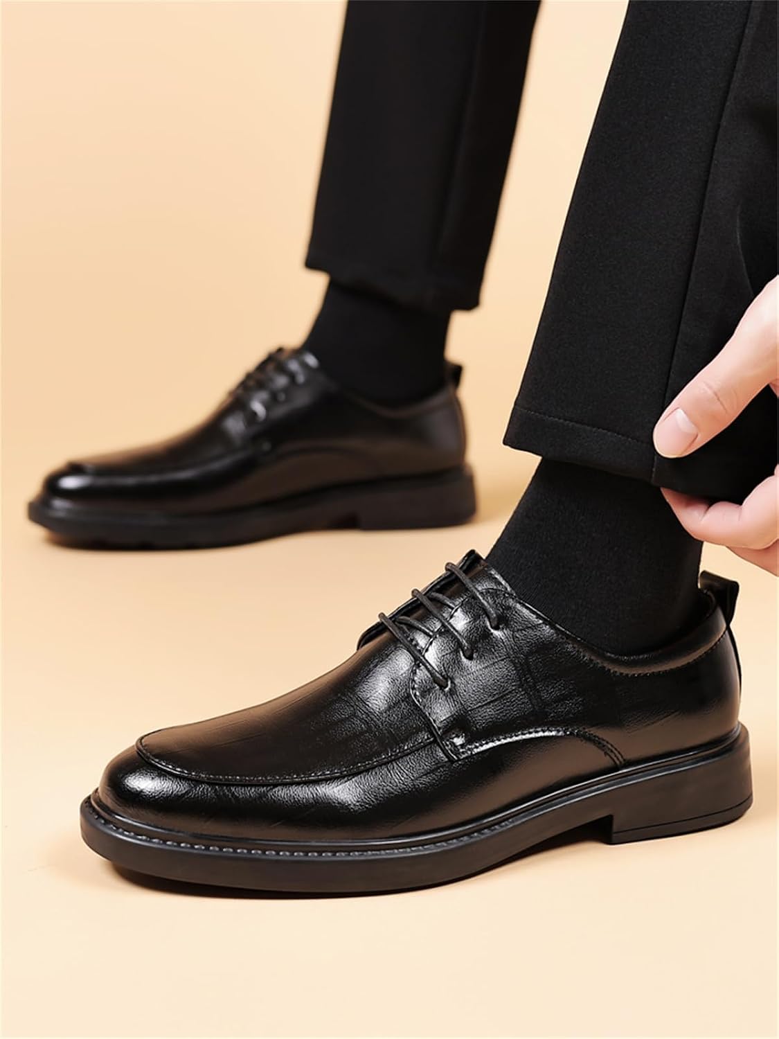 Mens Classic Formal Oxford Lace-up Leather Shoe for Men Business Round Toe Dress Shoes Black
