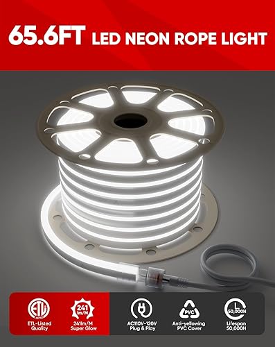 Miniatura 4 de Shine Decor Productos del paquete de la pista del canal de aluminio con 6300K blanco 65.6ft LED Neon Rope Lights Kit
