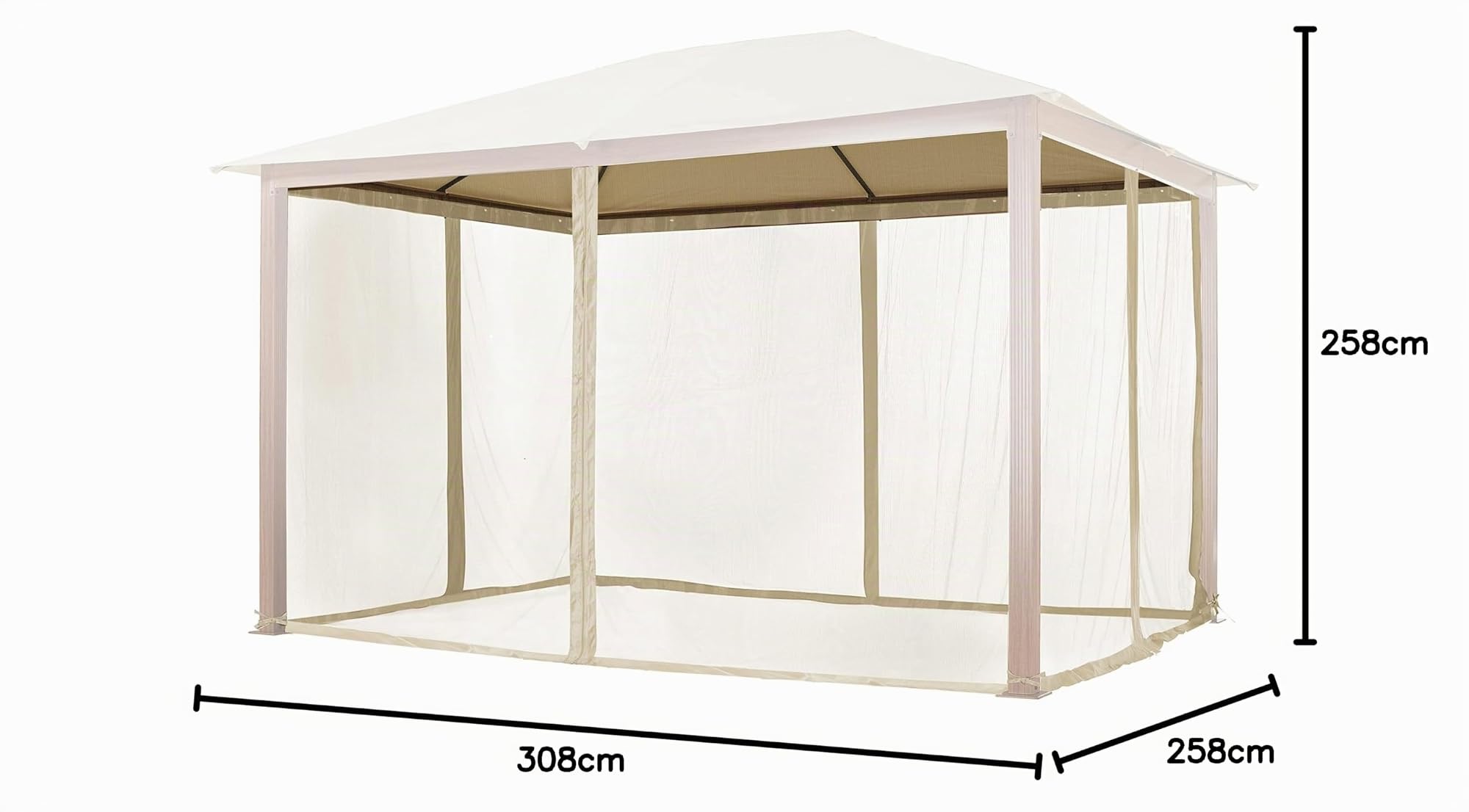 Moustiquaires pour Tonnelle de Jardin Forest Premium 3x4 m, Couleur Champagne, avec Fermeture Eclair