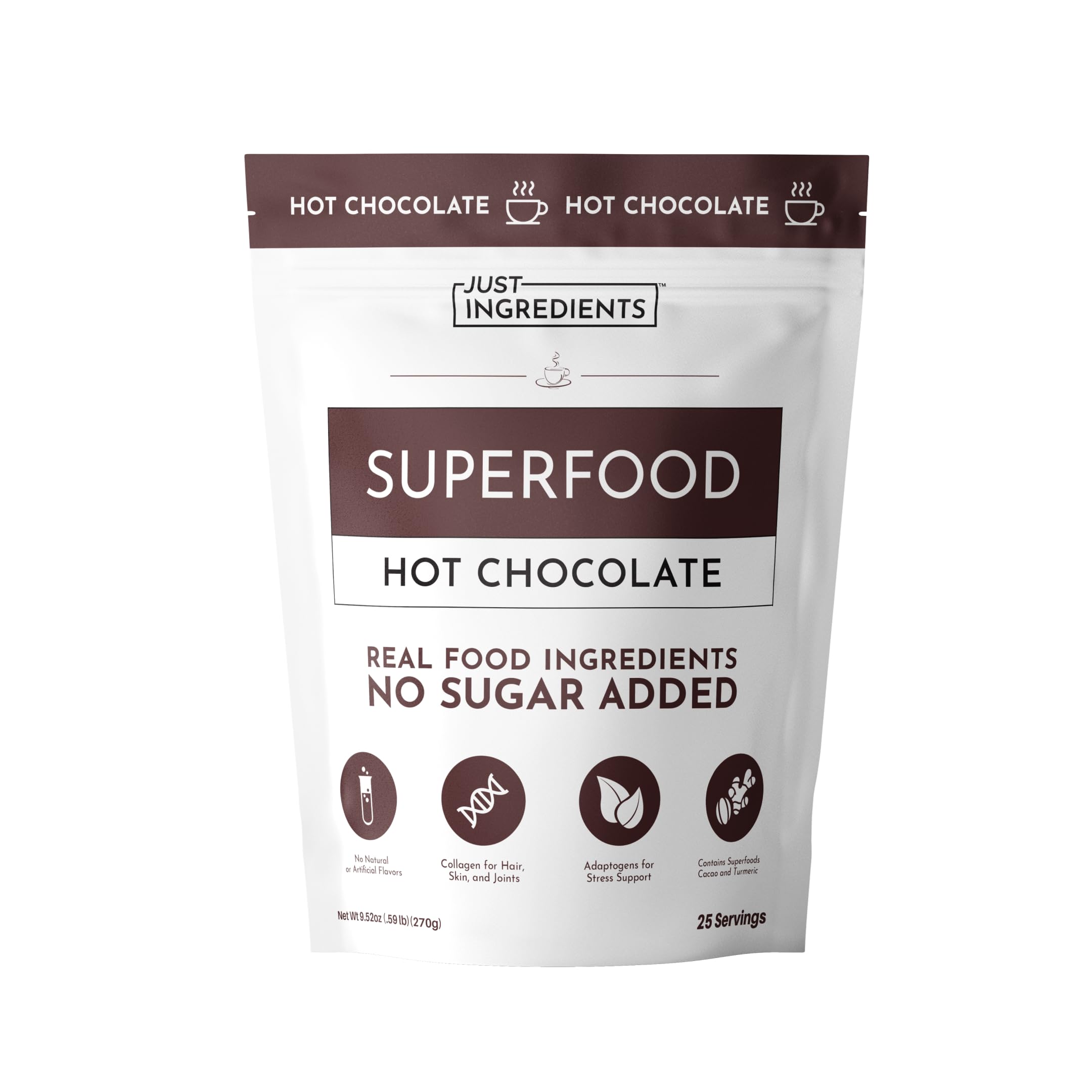 JUST INGREDIENTS Hot Chocolate - Collagen & Adaptogens - 25 Servings