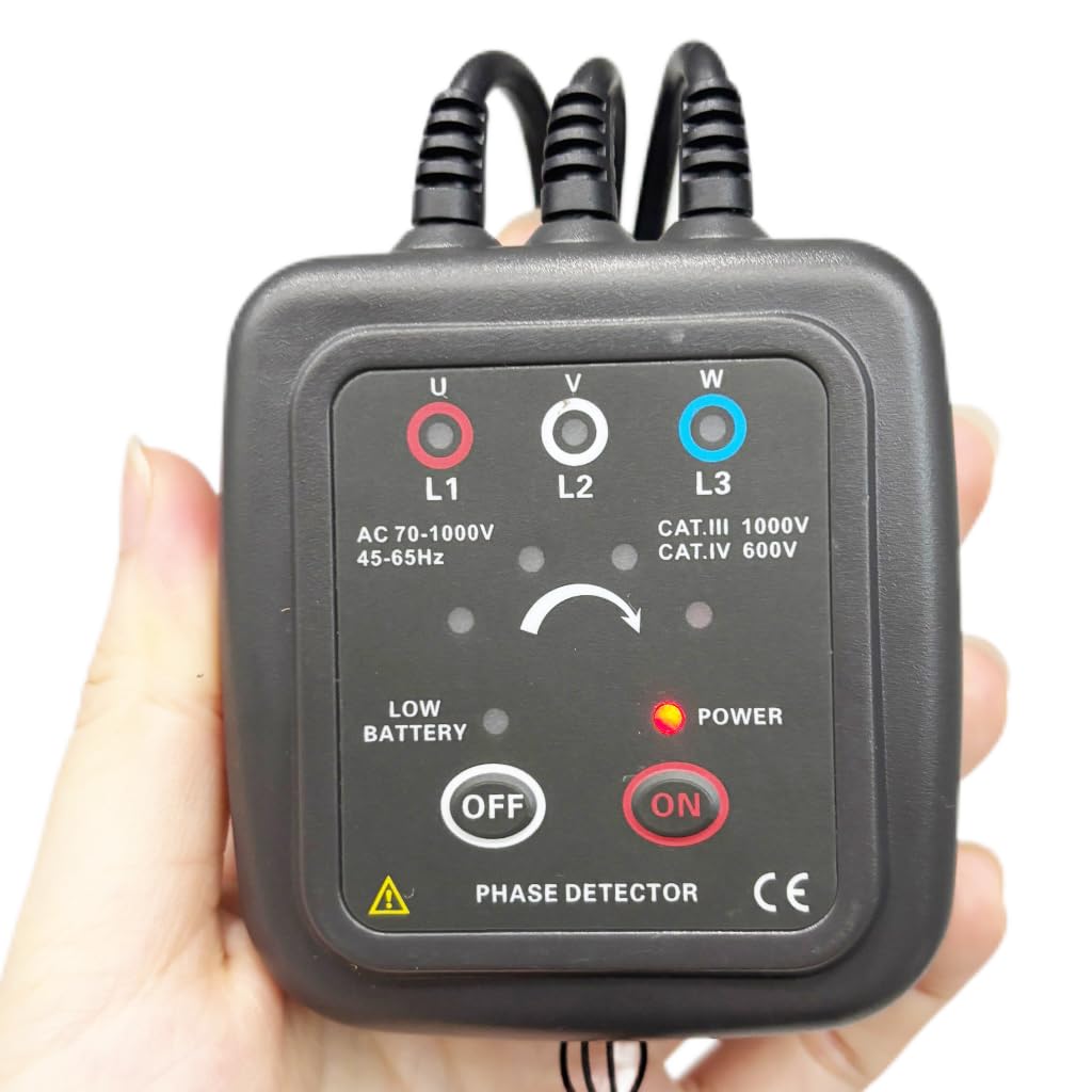 Non-Contact 3 Phase Sequence Detector Tester Detection Meter Phase Rotation Monitor Meter 70 to 1000V AC Phase Sequence and Motor Rotation Tester Meter Tool