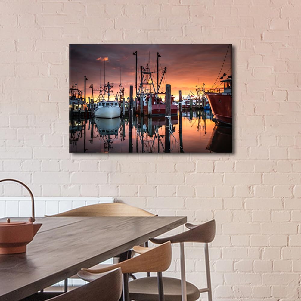 Fishing Village Wall Art Fishing Boat Wall Art Decor Fishing Ship Wall Art Artwork for Home Walls Modern Framed Art Wall Decor Canvas Art Room Decor Home Wall Decor for Bedroom 40x60cm - Image 4