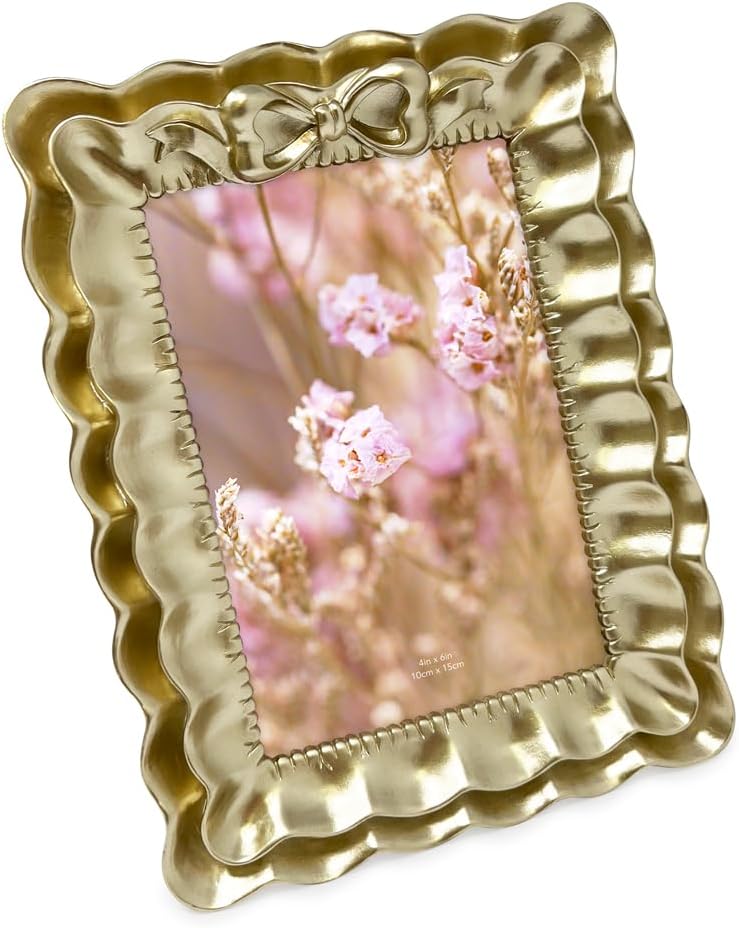 Isaac Jacobs 4×6 Champagne Gold Resin Picture Frame, Layered Double Ruffle Wave …