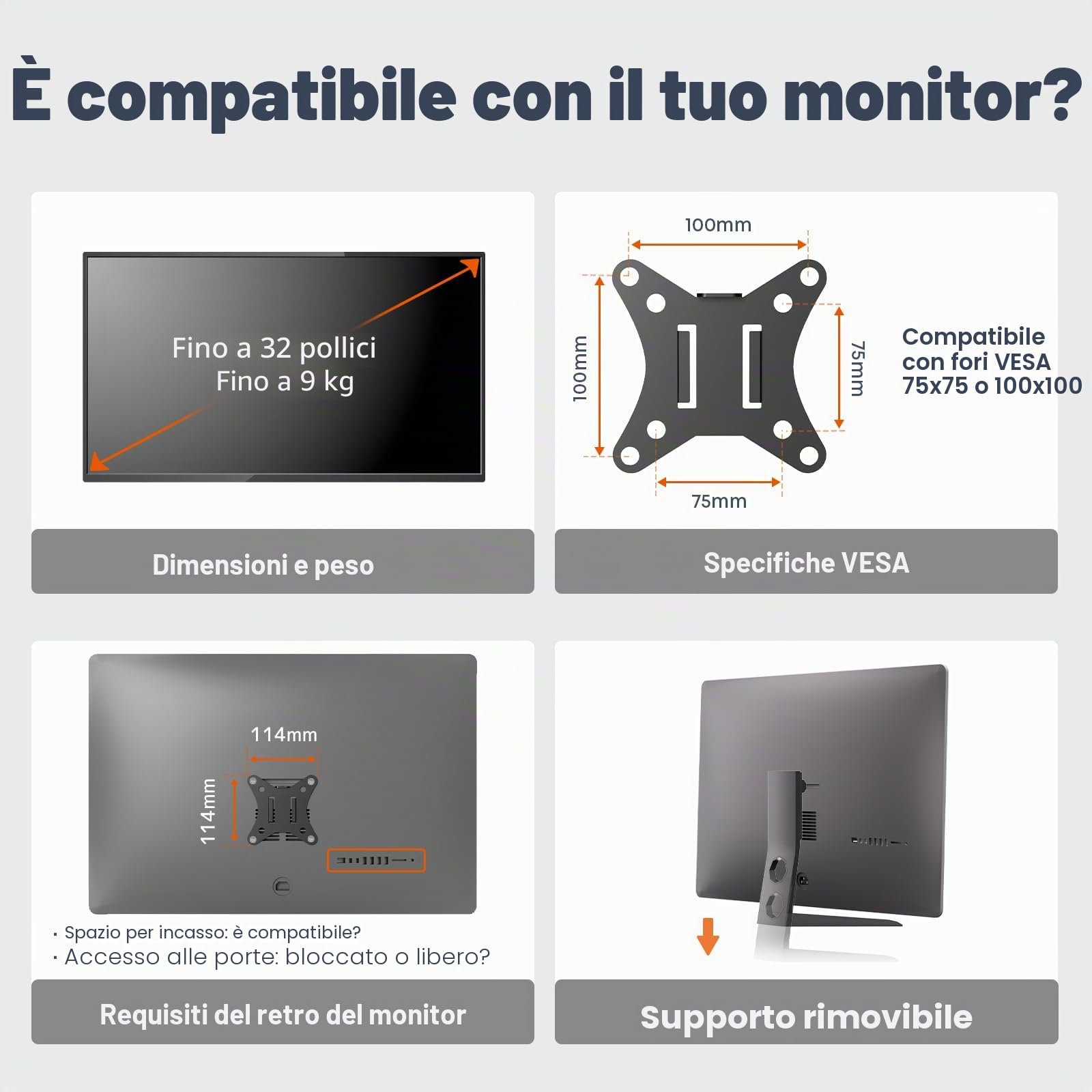 PUTORSEN Braccio singolo per monitor da 17-32" per supporto da scrivania, braccio per monitor completamente regolabile per 1 schermo, carico massimo 19,8 bs, VESA 75 x 75 mm e 100 x 100 mm, nero