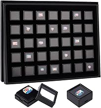 PH PandaHall 35pcs Black Gemstone Display Box, Acrylic Small Loose Diamond Cases 1.2inch Square Transparent Jewelry Box with Lid Foam Stone Storage Container for Collectibles Crystal Small Items