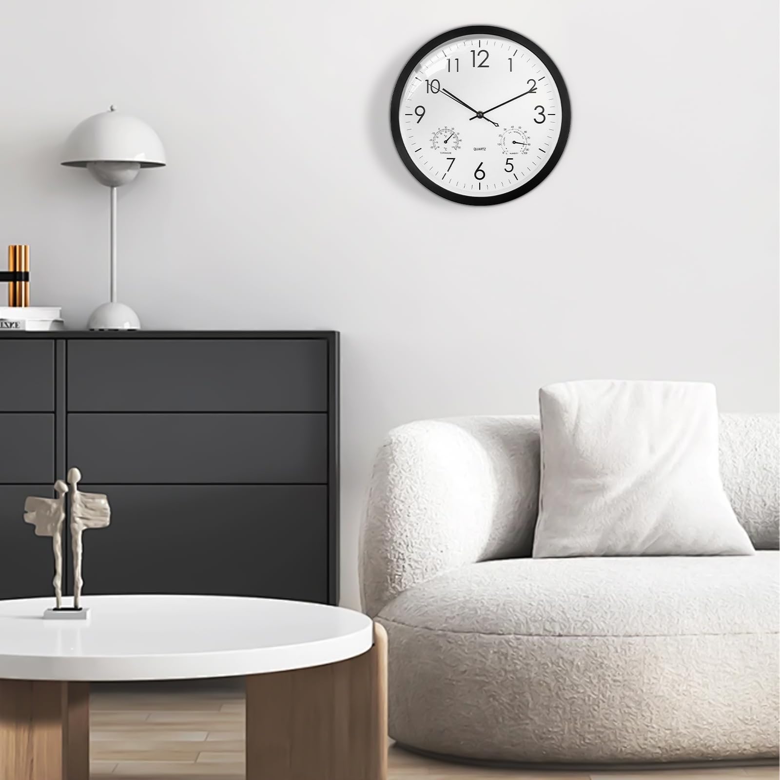 wasserdichte Wanduhr mit Thermometer Hygrometer Geräuschlose Outdoor Wanduhr, Große Analoge Gartenuhr aus Kunststoff 30cm für Badezimmer Garten Küche