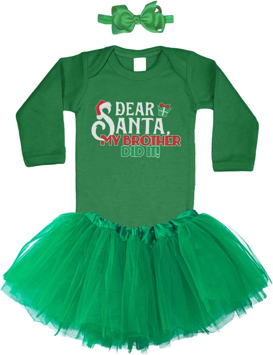 Tcombo Dear Santa My Brother Did It! - Christmas Baby Bodysuit + Tutu Skirt + Bow Headband Set