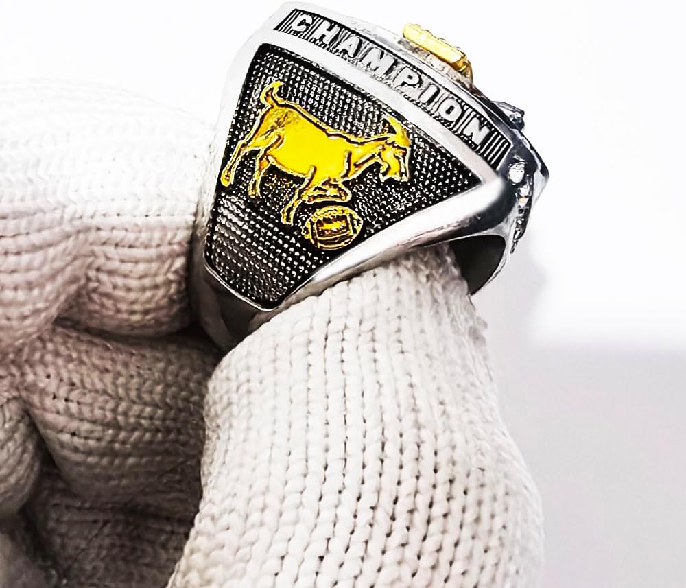 Fantasy Football Ring 2025 | Heavy FFL Champion Ring | Gold Silver Tone Plated Award Trophy for Fantasy Football League Winner