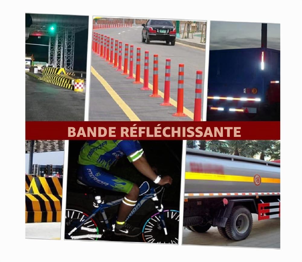 20 CM × 3 M Ruban Réfléchissant Blanc Rouge Nuit Avertissement De Sécurité Bande De Visibilité Film Autocollant Autocollant Réfléchissant Ruban D'avertissement (2)