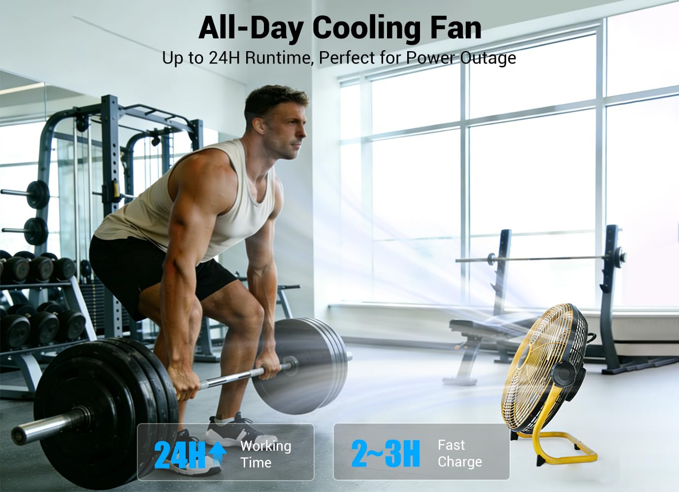 Geek Aire Ventilateur portable à piles de 30,5 cm avec lame en métal, inclinaison verticale à 360°, autonomie de 24 h, ventilateur sans fil pour camping, voyage, tente, ouragan, maison