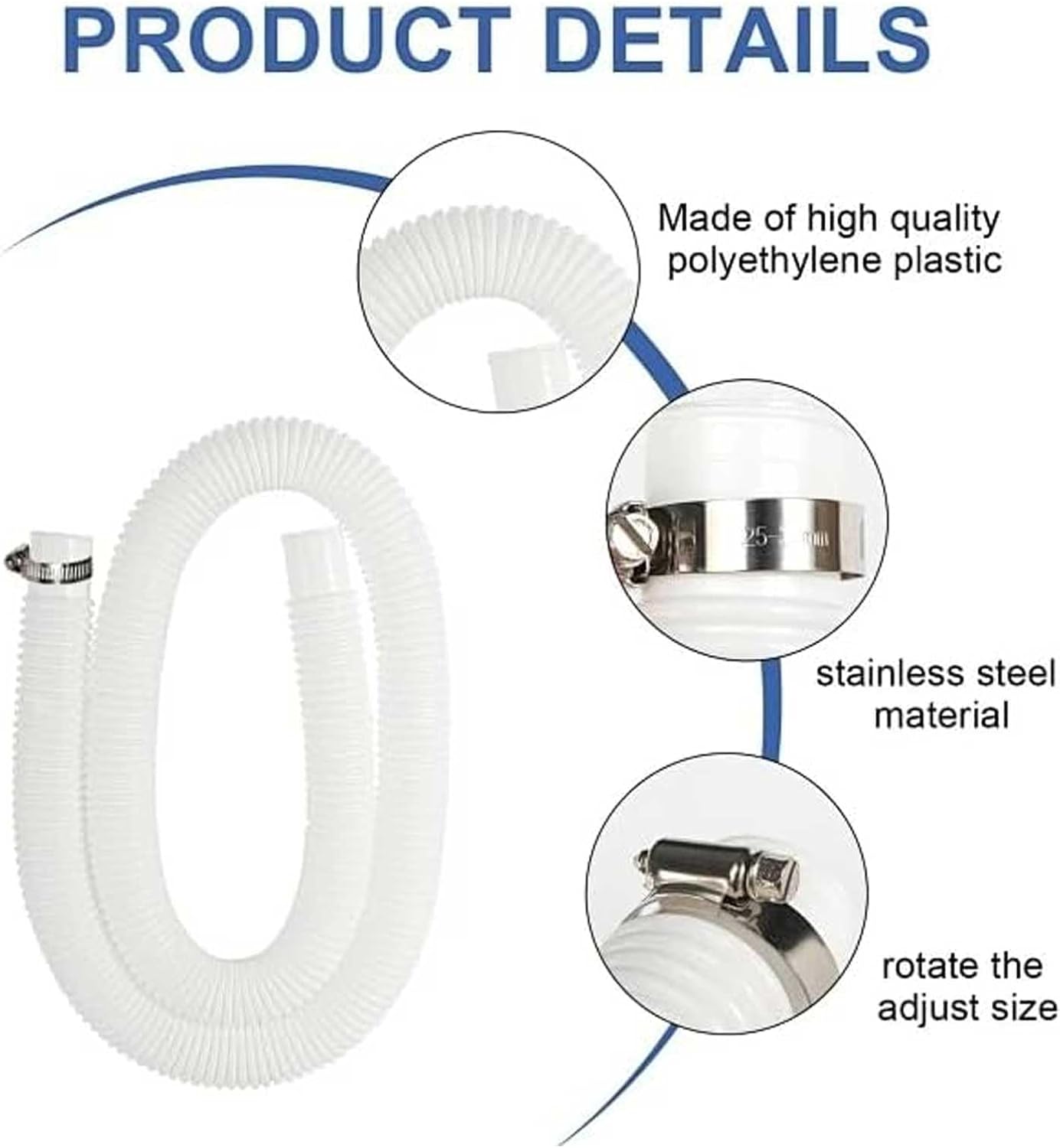 Pool Hoses for Above Ground Pools, Pool Filter Pump Hoses Compatible with Intex Pool Filter Pump 607, 637 With 4 Metal Clamps (W-4 Pack)