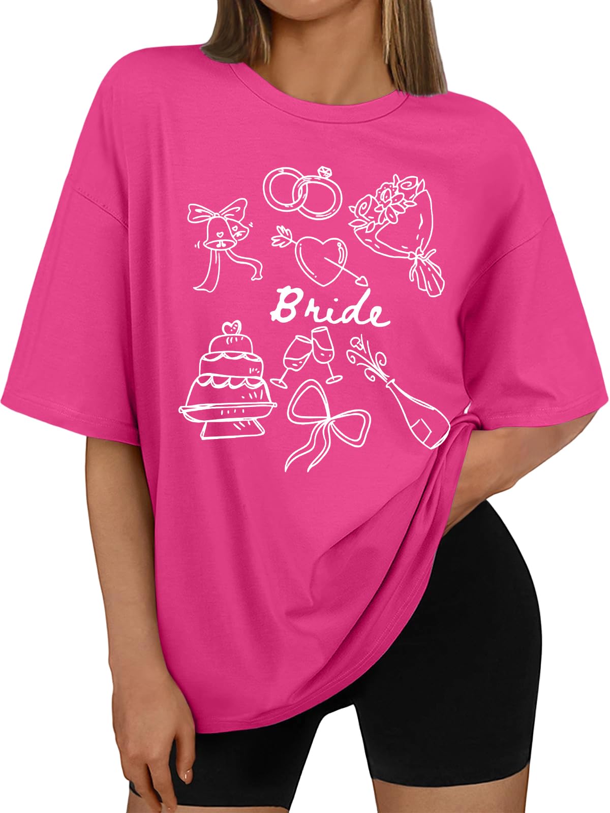 Bride Shirt Women Engaged Bridal Shower Tee Oversized Bride Squad Bridesmaid T-Shirt Bachelorette Wedding Party Tops