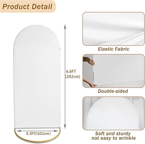 Miniatura 3 de Funda de arco de boda de 6.6 pies, de elastano blanco, ajustable, de 2 caras, cubierta de arco de boda con parte superior redonda, cubierta de telón