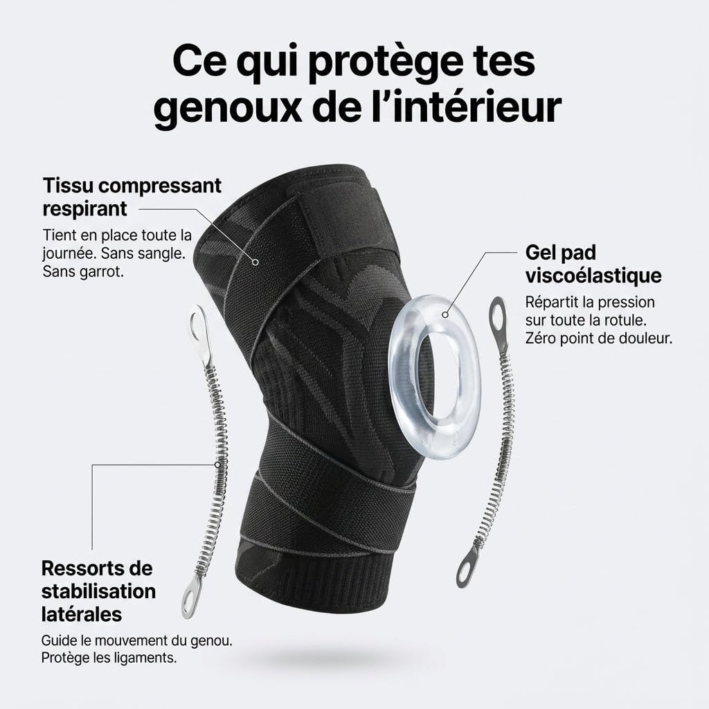 Flexi Pro Genouillère,Soutien Léger Tissu Respirant Compression Ajustable pour le Sport, La Marche Ou Le Travail Facile À Enfiler Lavable en Machine (Noir, L)