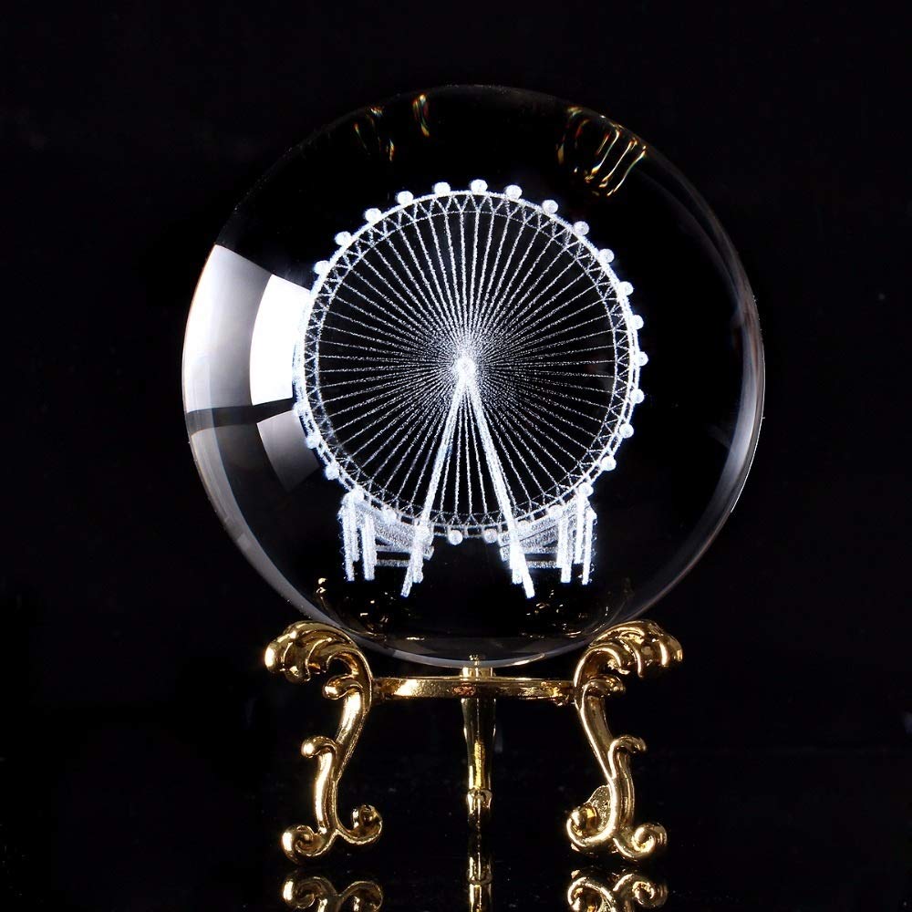 Kryształowa kula 60/80mm 3D grawerowany laserowo diabelski młyn kryształowa kula 3D miniaturowy model kula szklana kula ozdoba akcesoria do dekoracji domu prezenty wróżenie piłka czary patrząca kula