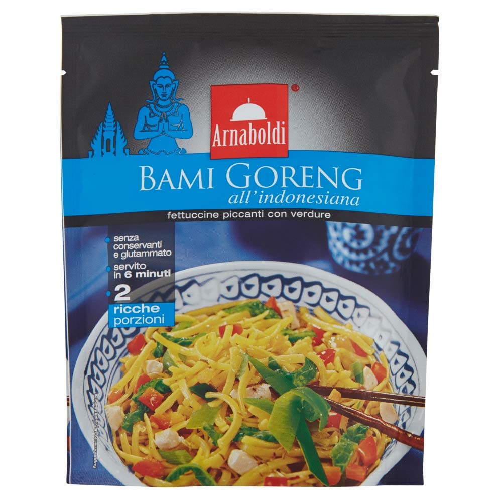 Arnaboldi Bami Goreng all'Indonesiana Fettuccine Piccanti e Verdure, Piatto Tipico della Cucina Orientale [8 Confezioni da 185g]