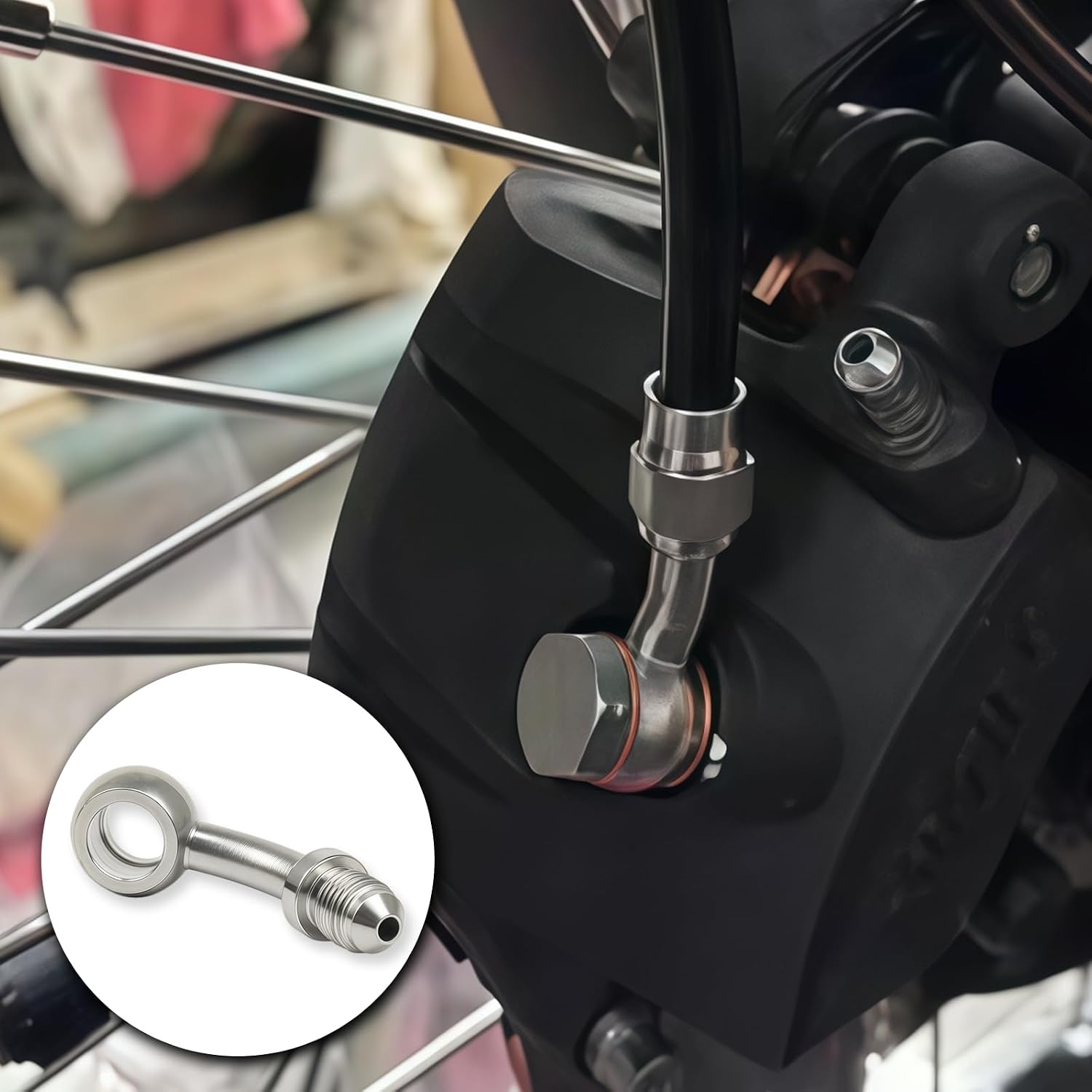 AN3 (3/8’‘) Male Banjo Fitting with 10mm Banjo Eye for AN3 PTFE Brake Line (45 Degree)