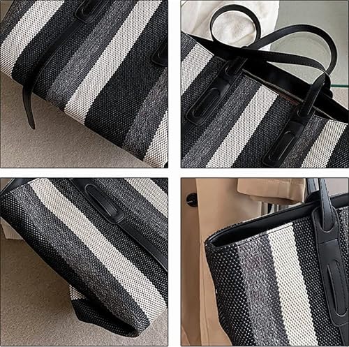 Bolso de hombro grande de lona con correa de cuero PU miniatura 6