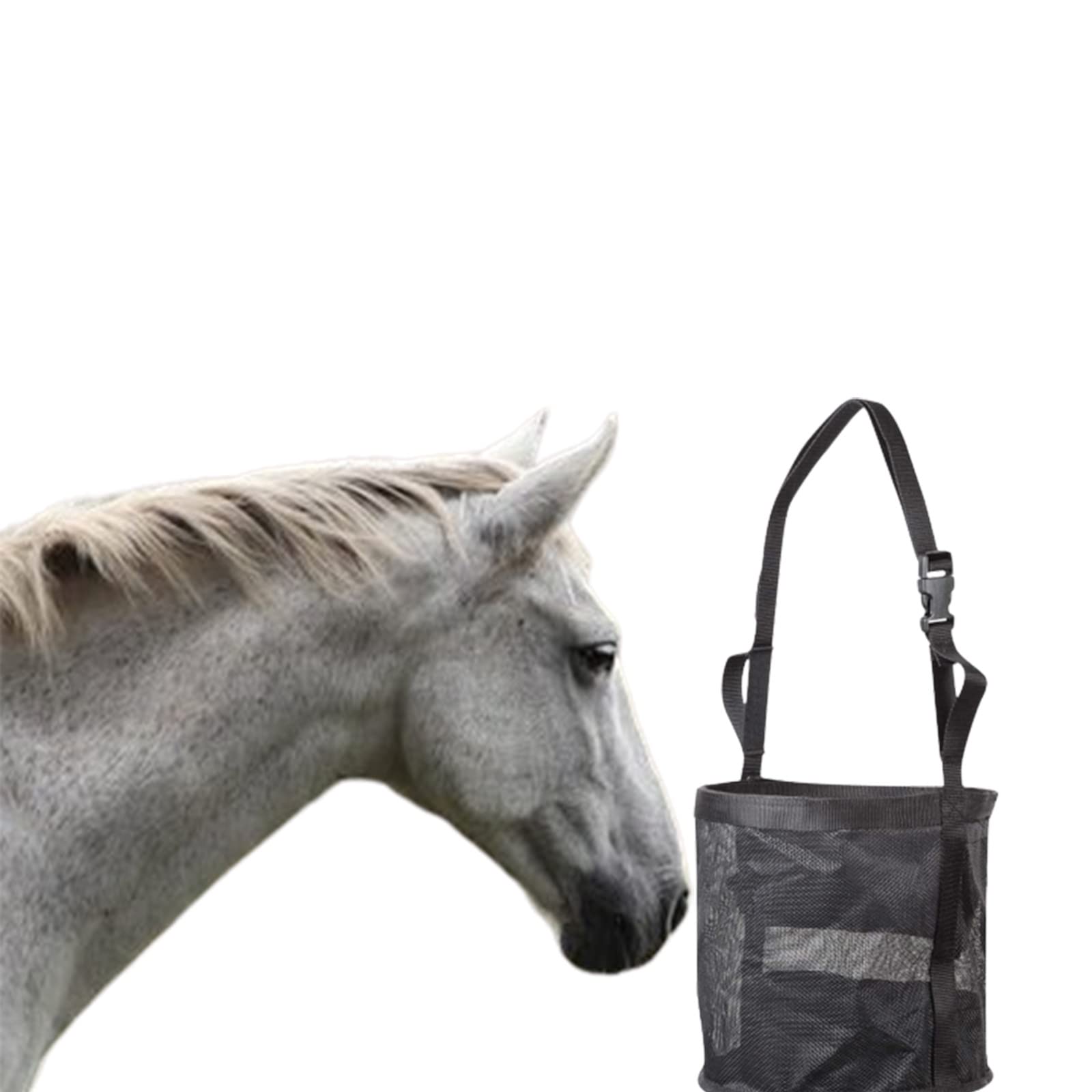 Bolsa de alimentación para caballos, bolsas de malla transpirable, bolsa de heno de alimentación lenta, bolsa de heno portátil para caballos, con correa ajustable, broche duradero para bolsas de ali