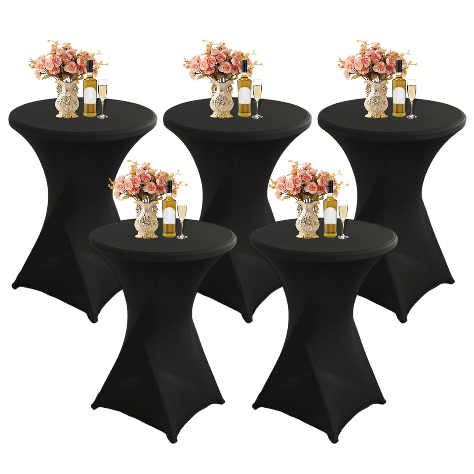 5 fundas de mesa de cóctel negras de 80 x 110 cm, mantel elástico ajustable para bodas, fiestas, eventos, hogar, ideal para bares, celebraciones de cumpleaños