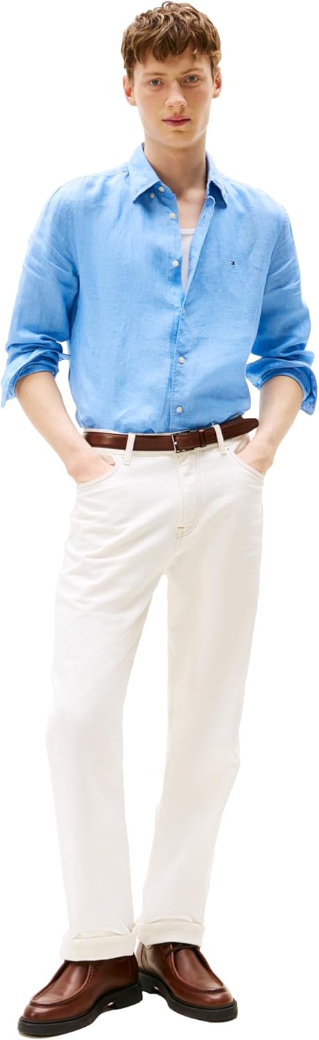 Tommy Hilfiger Mens Long Sleeve Casual Linen Button Down Shirts in Regular Fit - Image 3