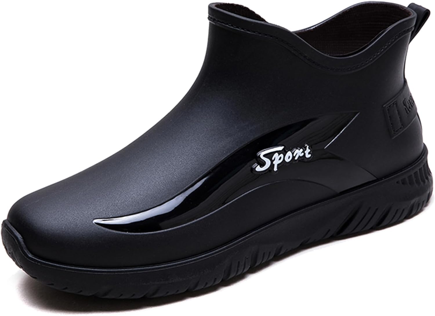 Men's PVC Flat Garden Rain Boots Fashion Soft Slouch Platform Anti-Slip Outdoor Mid Top Work Waterproof Galoshes Short Rain Boot