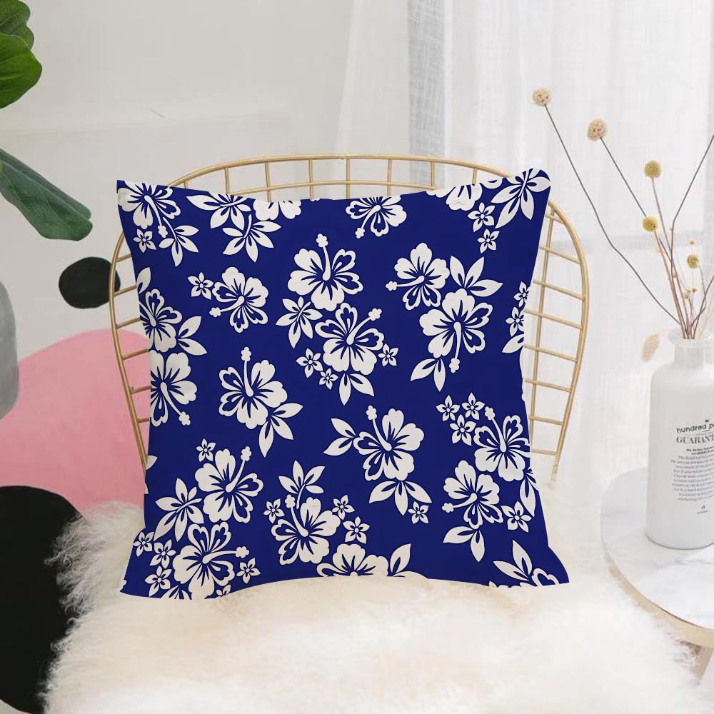 HYOSXW Cushion Cover,Throw Pillow Case Home Decorative for Living Room Bedroom Sofa Chair 16X16 Inch,Hawaiian-style blue and white retro floral design,Pillowcase 40X40cm