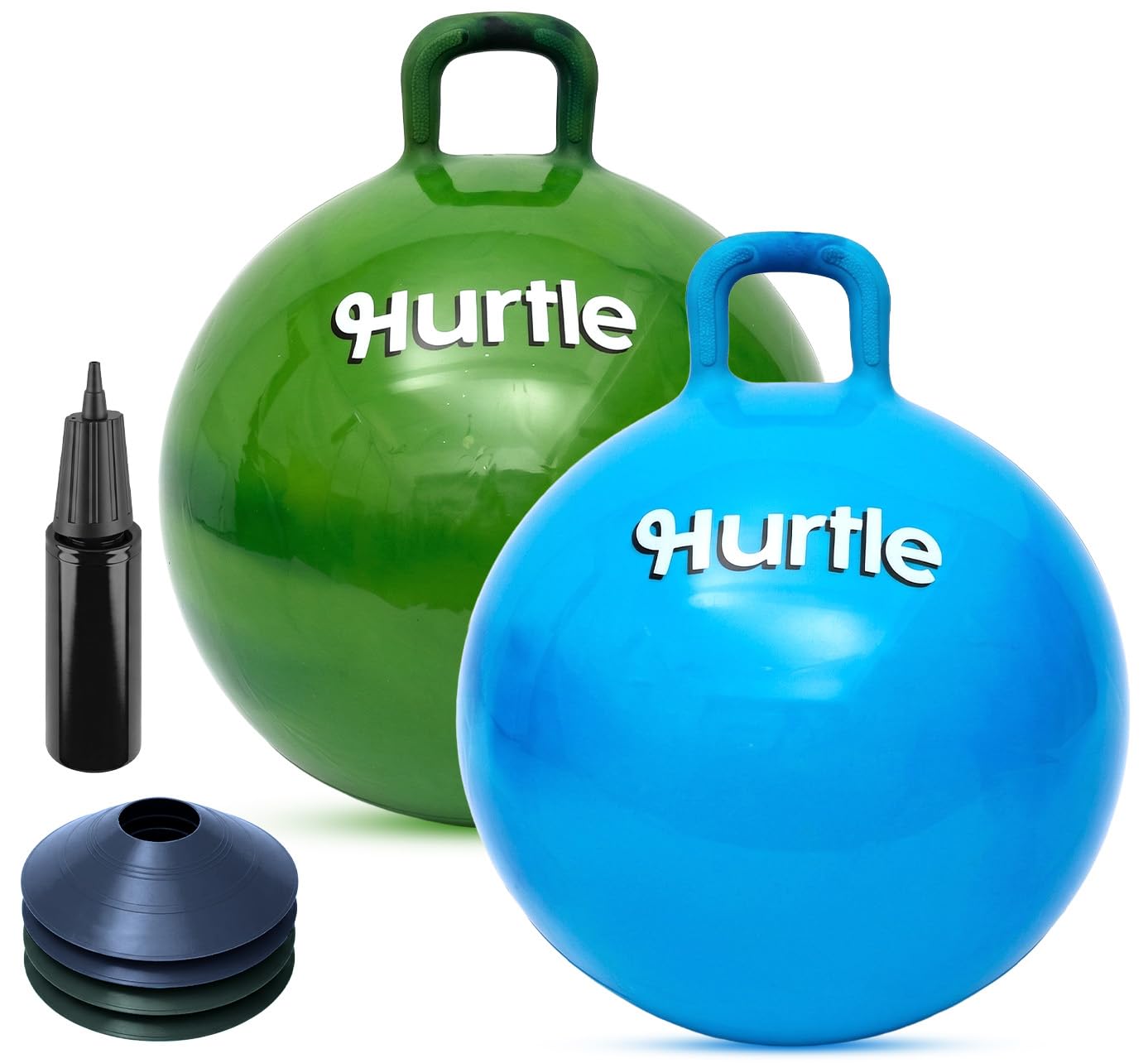 Hurtle Space Hopper 20 Inch Hopper Ball 2 Pack with Sturdy Handles, Pump and Cones for Balance, Coordination and Active Indoor Outdoor Play, Yellow & Blue