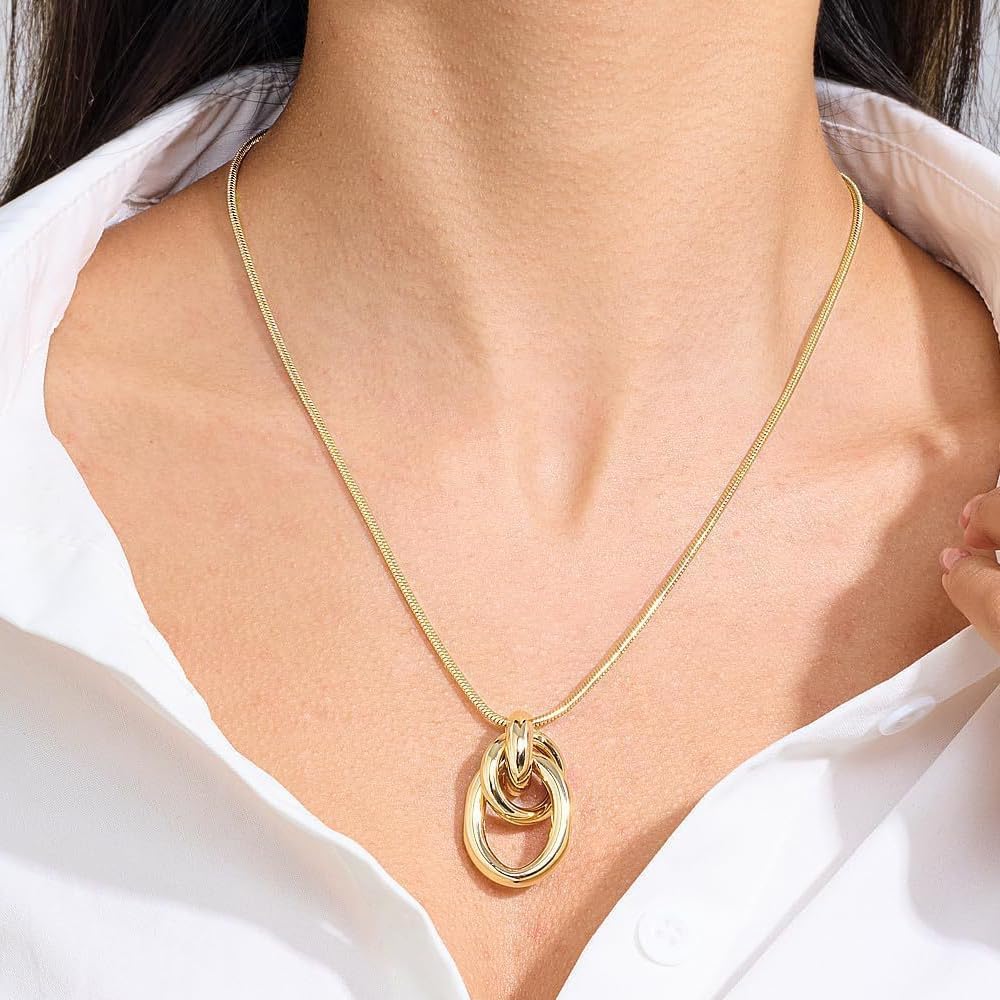 Chunky Gold Statement Necklace for Women Big Gold Knot Pendant Necklaces Long Designer Necklace Minimalist Everyday Formal Jewelry Accessories - Image 3