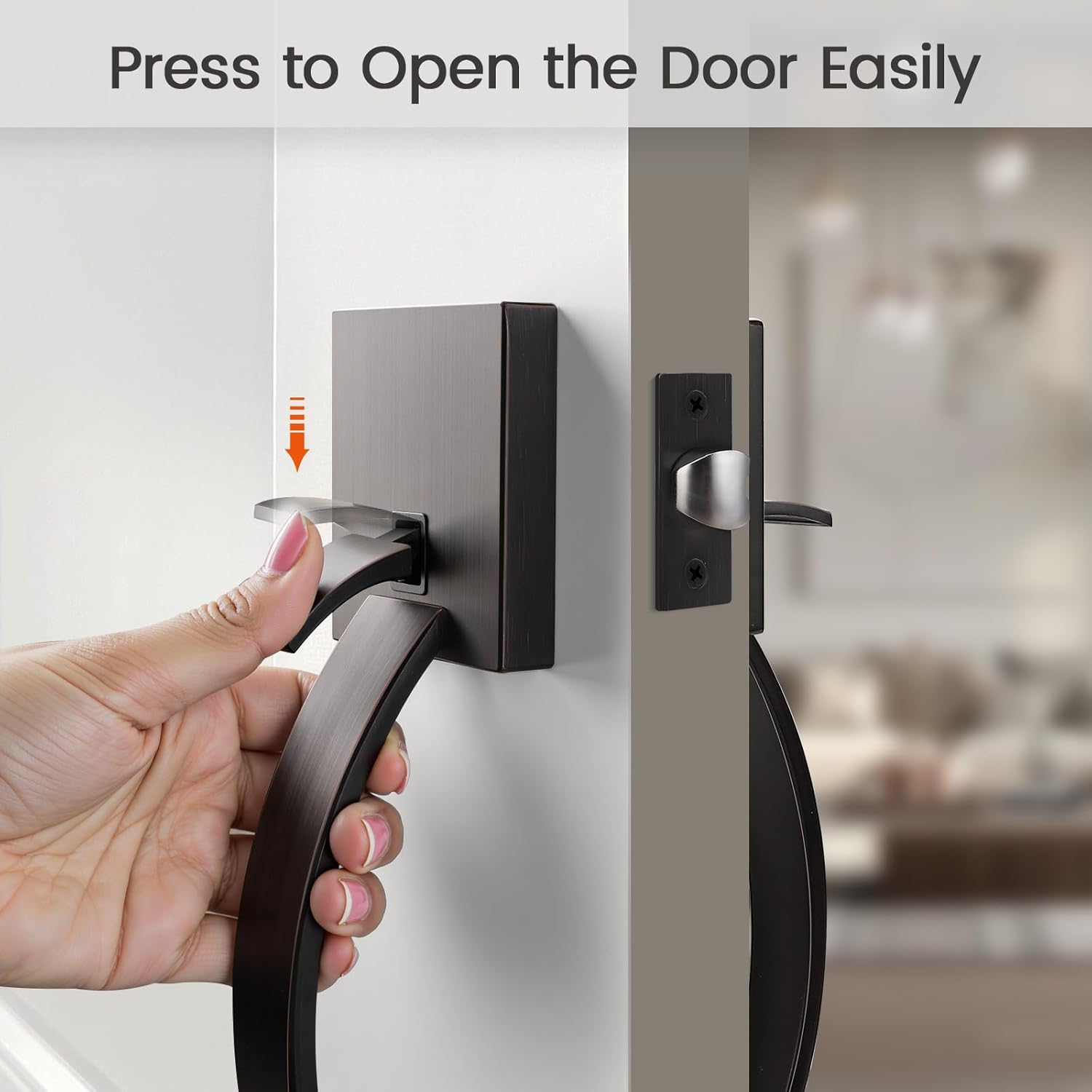 Probrico Double Sided Oil Rubbed Bronze Front Door Handle,Exterior/Interior Keyless Square Front Door Handleset,Entry Handleset with No Lock,1Pack