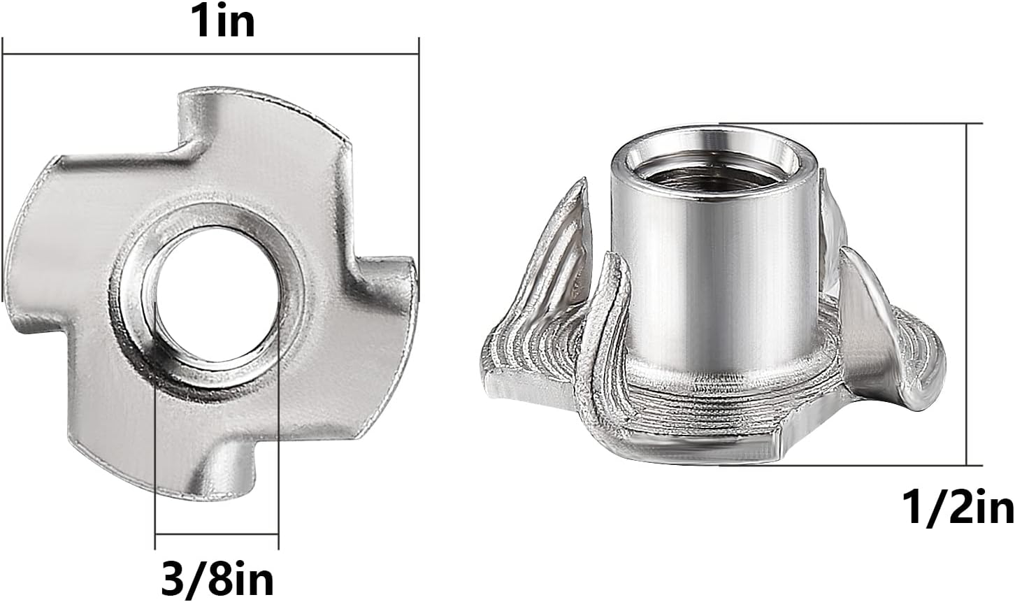 Wensilon 50pcs 3/8"-16 T-nut 304 Stainless Steel Four-jaw - for Home, Hotel Outdoor Threaded Insertion