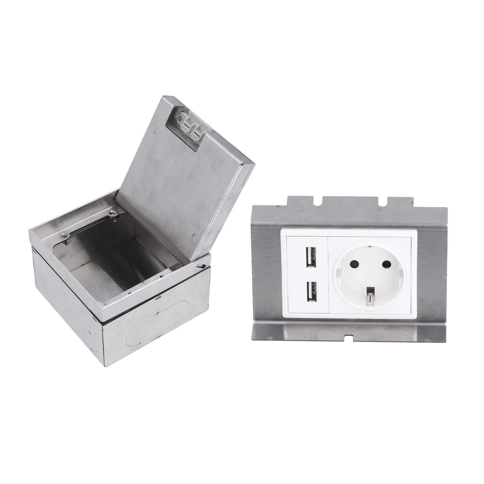 2-Bolcowe Gniazdo, 2 Porty USB, Obudowa Ze Stali Nierdzewnej, Bezpieczny Materiał, Wodoodporność I Pyłoszczelność, Wszechstronne Zastosowania, Wpuszczana Puszka Podłogowa Zasilająca Do Domu I Biura